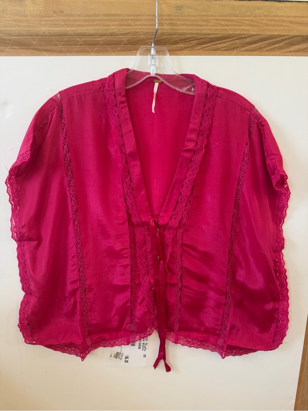 Free People Bright Fuchsia Lace-Trim blouse